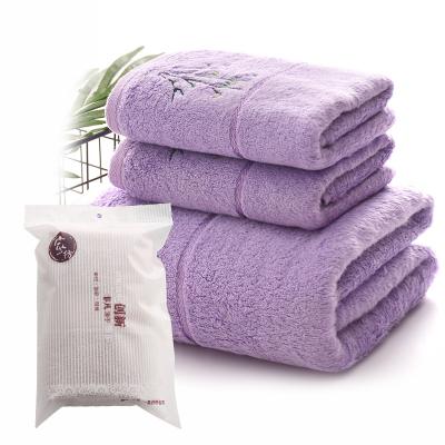 China QUICK DRY Bamboo Fiber Embroidered Single Dye Frosted Bags Bath Towel Set for sale