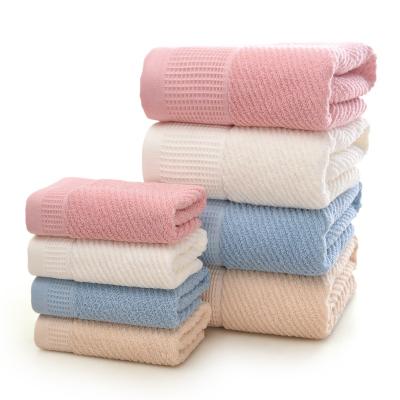 China Yiwu Factory QUICK DRY Plain Dyed Customize Logo Box Stripe Bath Towel Set for sale