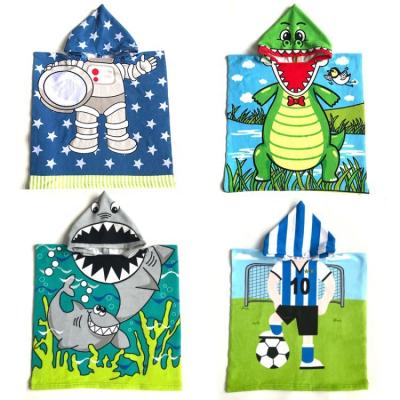 China Yiwu QUICK DRY Kids Ponchos Astronaut Hooded Animal Printed Beach Towel for sale