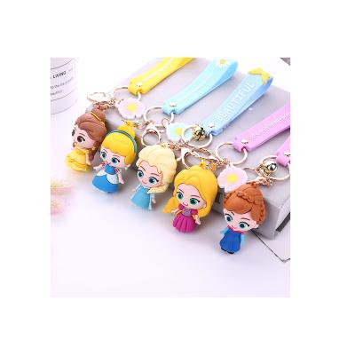 China Promotional Cute Soft Key Chain Princess Keychains PVC Ring Kawaii Cute Cartoon 3D Princess Keychain Handbag Accessories Christmas Souvenir Gift for sale