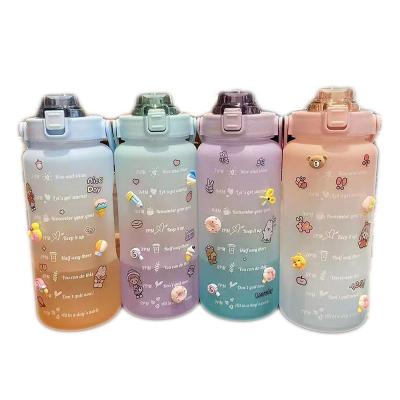 China New Arrival Fitness Gym Viable Sports Water Motivational Plastic Water Bottle Insulated Plastic Water Bottle With Straw 2000ML for sale