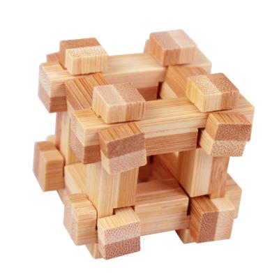 China Educational Toy Bamboo 3D Cage Kongming Lock DIY Brain Teaser 3D Jigsaw Puzzle Children Unisex for sale