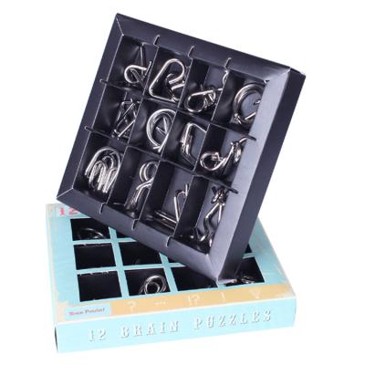 China 12PCS/Set Educational Toy 3D Metal Jigsaw IQ Puzzle Mind Brain Teaser Puzzles for Kids and Adult for sale