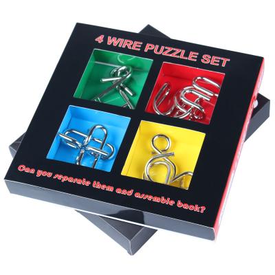 China Toy Amazon Hot Sale 4PCS/Set Metal Jigsaw Brain Teaser IQ Puzzle Educational Toys For Adult Children for sale