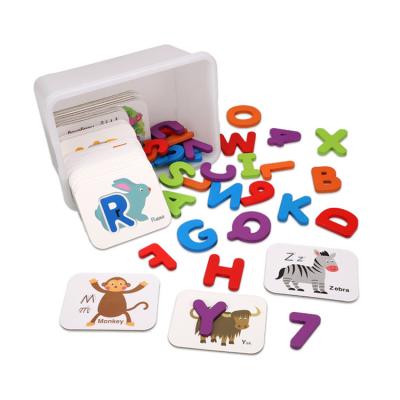 China Wooden Cartoon Toy Custom Educational Preschool English Numbers and Alphabets Flash Cards Set for sale