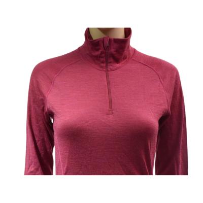 China Breathable 100% merino wool long sleeve t-shirt with zip on Cf neck for sale