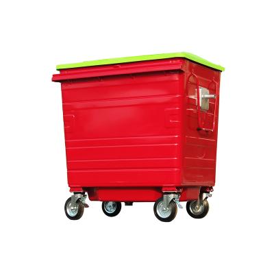 China Factory Wholesale 1100l Large Capacity Industrial Trash Can Cover Rolling Type Fireproof Trash Can With Wheel for sale