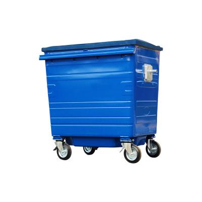 China 1100L wholesale penstand skip container cover rectangular waste minimalist rolling type galvanized wheeled dump bin classified for sale