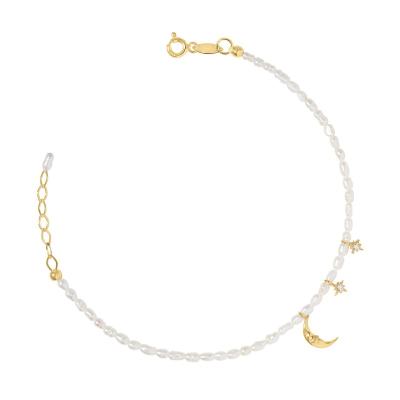 China CLASSIC Yadoo Vermeil Jewelry S925 Sterling Silver 18k Gold Plated Simple Subtle Dreamy Moon Pearl Women Bracelet for sale