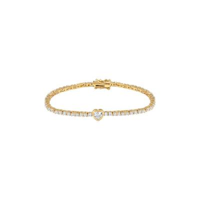 China Yadoo Vermeil CLASSIC Jewelry S925 Sterling Silver 18k Gold Plated Women Classic Luxury Diamond To Pave Heart Tennis Bracelet for sale