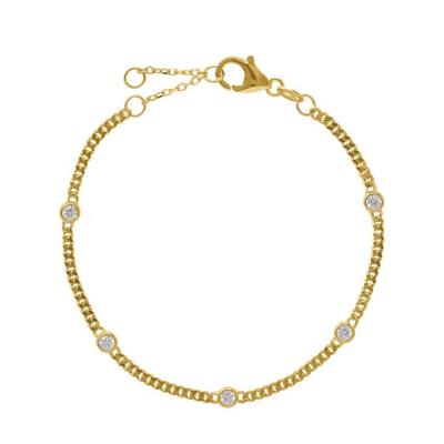 China Yadoo Vermeil Jewelry Fashion Design 925 Sterling Silver 18k Gold Plated Women Hip Hop Diamond Cuban Chain Bracelet for sale