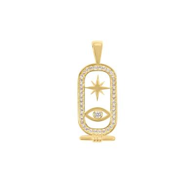 China Yadoo Vermeil Jewelry CLASSIC S925 Sterling Silver 18k Gold Plated Women Diamond Pave Charm Evil Eye and Stars Ends Pendant for sale