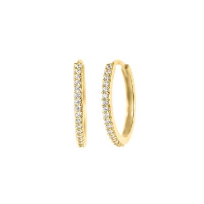 China Yadoo Vermeil Jewelry S925 Sterling Silver 18k Gold Plated Women's Diamond Pave Classic 17MM CZ Hoops Earrings for sale