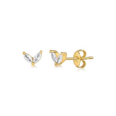 China Yadoo Vermeil CLASSIC Jewelry S925 Sterling Silver 18k Small Gold Plated Women Trend Butterfly Double Marquis Stud Earrings for sale