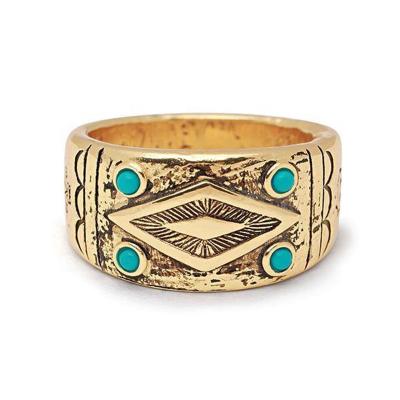 China Yadoo Vermeil Vintage Gold Plated Jewelry S925 Sterling Silver 18k Mens Engraved Gold Ring With Turquoise for sale