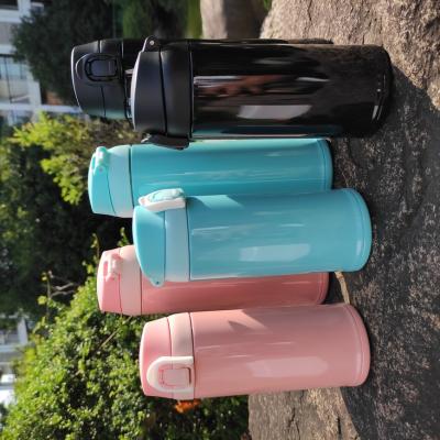 China Free Sample 350ML High Grade PORTABLE Click Lock Flip Top Lid Double Wall Stainless Steel Open Vacuum Flask for sale