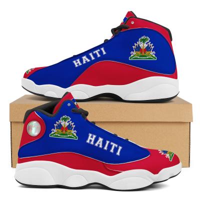 China Dropship Brand Designer Haiti Flag Print Sweat-absorbent Custom Sneaker For Men's Breathable Mesh Flats Basketball Style Shoes Basketball Shoes for sale