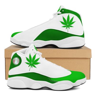 China Green And White Sweat-absorbent Basketball Shoes Weeds Exaggeration Autumn High Top Boys Sneakers Summer Anti-Slip Shoes Designs Male Sports Shoes for sale