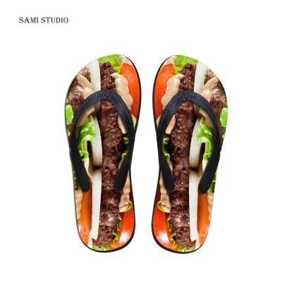 China chancletas delicious baratas printing anti-odor food flat portable durable unique rubber custom flip flops for sale