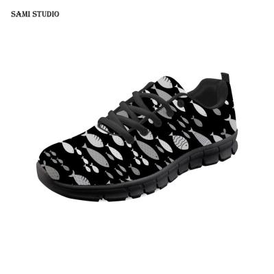 China Fashion Lightweight Animal Women 3D Printed Fish Shoes Connected Navy Printing Breathable Mesh FO Flats Walking Casual Outdoor Sneakers Shoe for sale