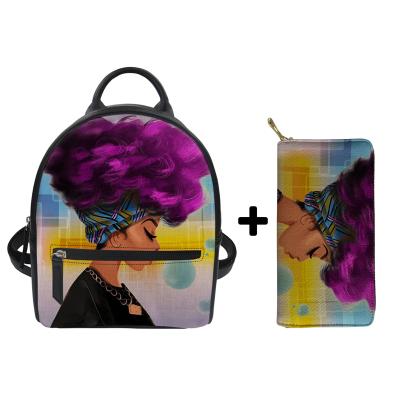 China Waterproof Women Backpack Art Ladies Black PU Leather Shoulder Bags African Girls Mini Backpack Bag for sale