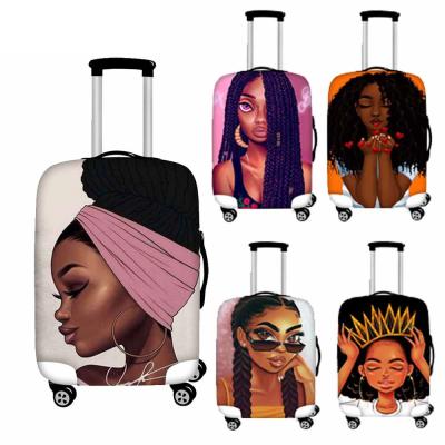 China Luggage Accessories Wholesale Custom Made Afro Lady Girl Print Brown Women Africa Beauty Princess Suitcase Covers Elastic Luggage Cover for sale