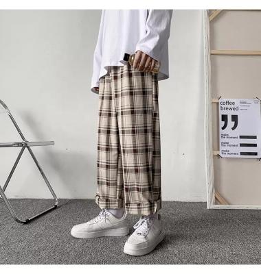 China Custom Logo Anti-Static Yarn Dyed 100% Casual Canvas Oversized Joggers Check Joggers Male Mens Trousers for sale