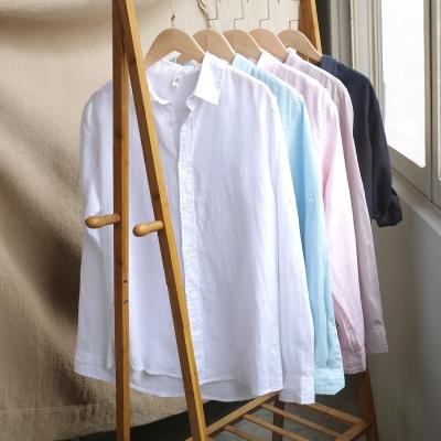 China Men's linen shirt dress men's long sleeve anti-pilling canvas white men's clothing shirt wholesale plus size shirts for sale