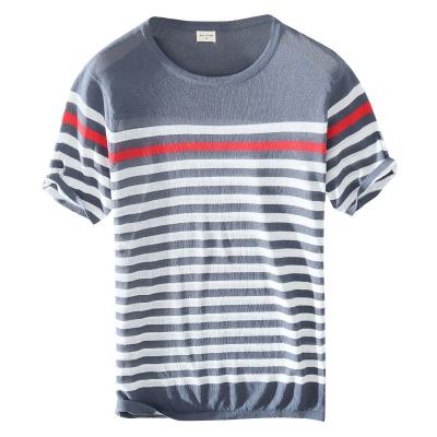 China Wholesale Plus Size Striped Canvas Men's T-shirts Anti-wrinkle Printing Custom Logo Tote T-shirt for sale