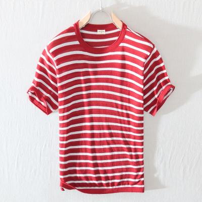 China High Quality Anti-Wrinkle Men's Oversized T-Shirts Stretch T-shirt Canvas Striped Normal Crewneck For Summer for sale