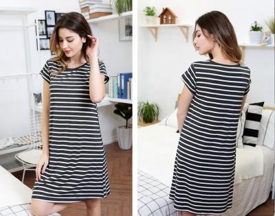 China 2021 Brand Anti-Static Custom Logo Striped Bamboo Striped Oversized Casual Empty Summer Long Plus Size Girls T-shirts Women T-shirt Dress for sale