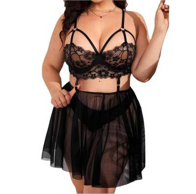 China Sexy New Size Lace Lingerie Babydoll Sleepwear Dress Large Erotic Women Plus Size QUICK DRY QUICK DRY Pajamas for sale