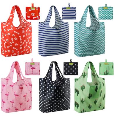 China Wholesale Drawstring Folding Shopping Bag Reusable Grocery Totes Bags Fashion Laundry Polyester Foldable Bag With Pocket for sale