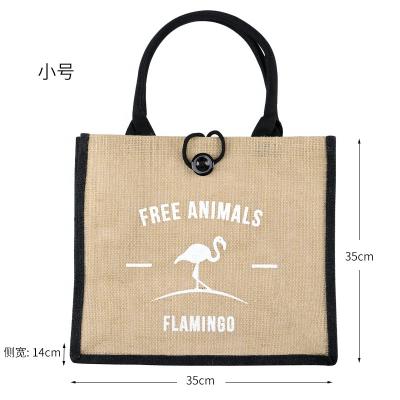 China Eco-friendly Natural Burlap Shopping Bags PRINT Dab Jute Tote Bag With Cotton Webbing Handle for sale