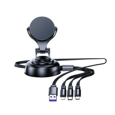 China Bracket Can Rotate 360 ​​Degree Multifunctional Magnetic Car Mobile Phone Charging Holder Mount With 3Ft 3 In 1 Retractable Usb Charger Cable for sale