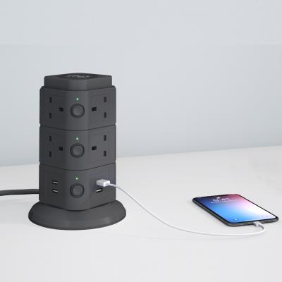 China With 10W Charging Multi Function Desktop Layer 10 Wireless AC Outlet Plug UK Extension Lead 4 Usb Tower Power Extender Smart Socket UK for sale