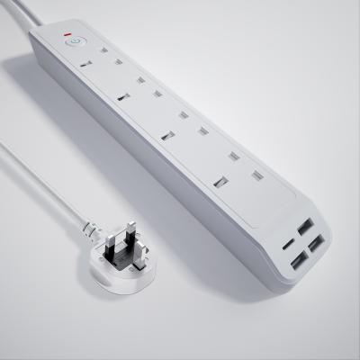 China ABS Hot Selling UK Desktop Meeting 13A 4 Strip Outlet Extension Lead Pin Plug And Cable With Standard British General White for sale