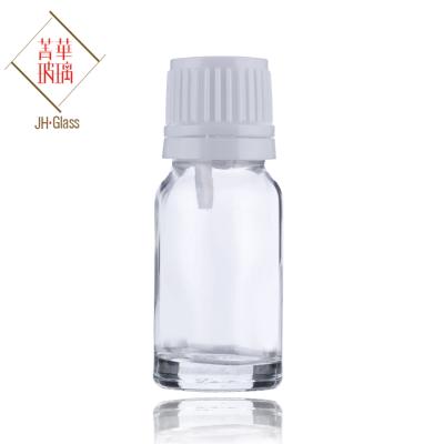 China Cosmetic in stock 5ml 10ml 15ml round clear glass bottle with white plastic screw cap for essential oil for sale