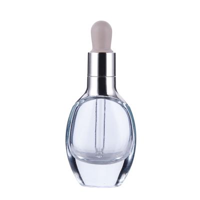 China New Design Personal Care Small Empty Bulb Type 15ml 30ml 50ml Cosmetic Travel Clear Glass Dropper Bottle For Serum Skin Care Liquid Foundation for sale