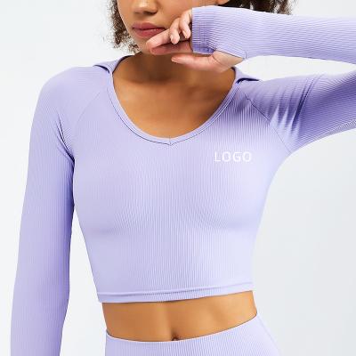 China Breathable Yoga Yarn T-shirt Sports Tights Women Long Sleeve Fitness Clothes Breathable High Waist Leisure Running Yoga Tops for sale