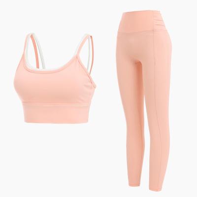 China Pink Breathable Two Piece Top Fitness Gaiters Gym Bra Sports Set Yoga Clothing Suit Sportswear Women Tracksuit 2021 New for sale