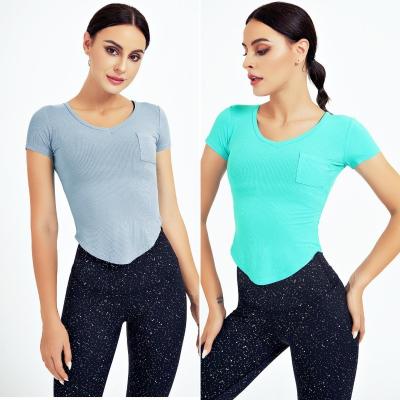 China Breathable Cotton Women Yoga Shirts Short Sleeve Sports Crop Top Fitness T Shirts Workout Gym Clothing Female Yoga Wear Sportswear for sale