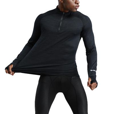 China Breathable Winter Sports Fitness Suit Men's Long Sleeve Basketball Training Running High Neck Zipper Sweat Shine Quick Dry T-shirt for sale