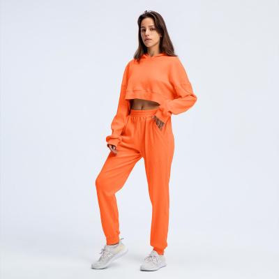 China Breathable Loose Hooded Sportswear Fashion Running Solid Color Fitness Suit Long Sleeve Long Pants Yoga Suit for sale