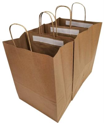 China Custom Logo Recyclable Take Out To Carry Bag For Restaurant Fast Food Grade Self Sealed Kraft Paper Take Out Bag With Handle Paper Bag for sale