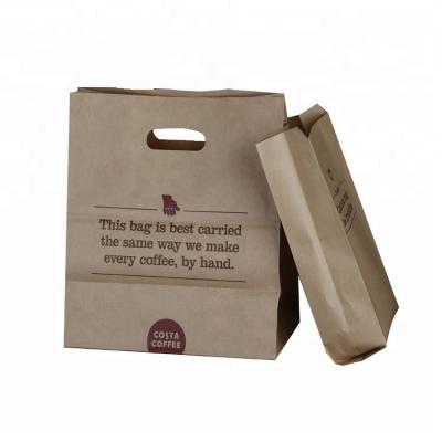 China Eco-friendly Grade Recyclable Top Quality No Stand Paper Packaging Handle Pouch Shopping Bag For Food Caterer for sale