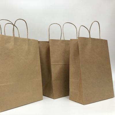 China Cheap Recyclable Brown Kraft Paper Bags Recyclable Square Bottom Carrier Shopping Takeout Paper Bags With Twisted Handles for sale