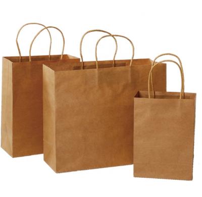 China Wholesale Recyclable Brown Kraft Paper Bags Printed Fruit Recyclable Paper Carrier Takeout Shopping Bags With Twisted Handles for sale