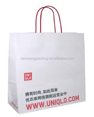 China Recyclable J-Cut White Kraft Paper Shopping Bag for sale