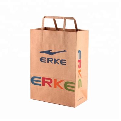 China Recyclable High Quality Custom Color Printed Flat Grocery Brown Handle Kraft Paper Bag for sale